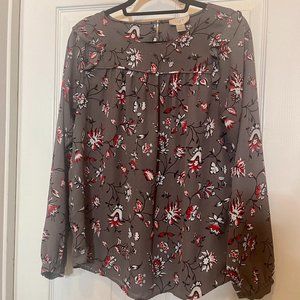 Ann Taylor Loft Outlet Long Sleeve Grey Floral Blouse Sz M